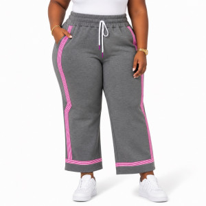 Womens Grey Joggers with Pink Side Stripes